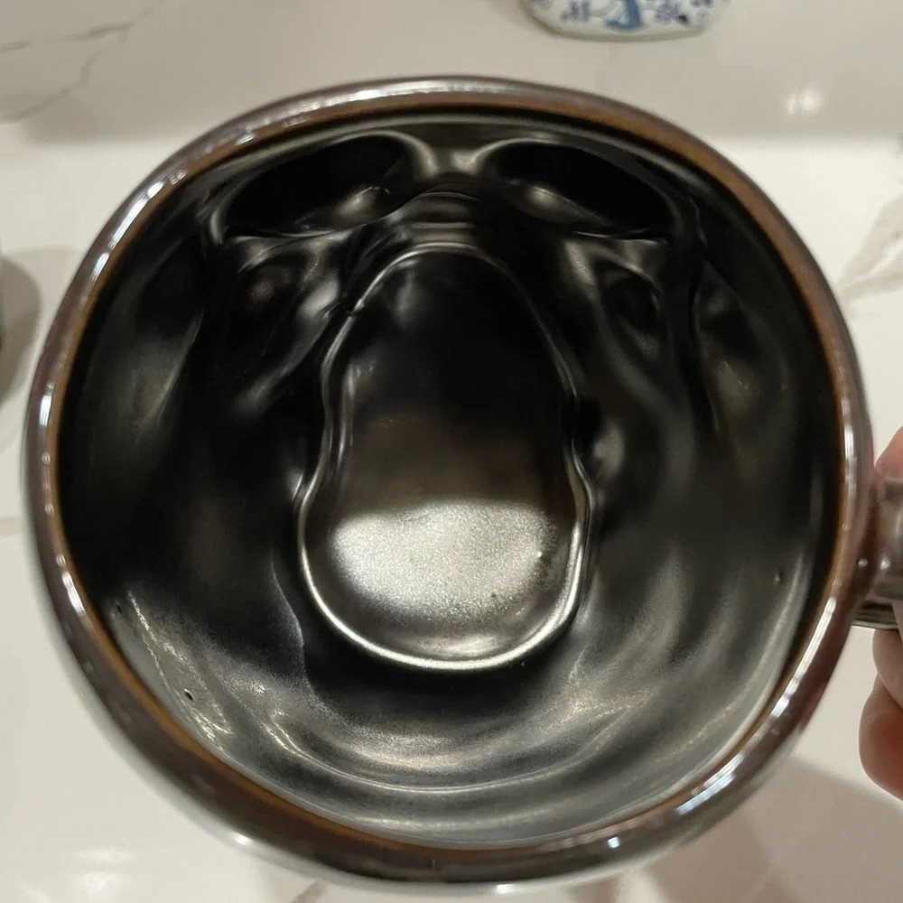 Set of 2 West Elm Skull Mugs Metallic Black Ceramic 19oz Large